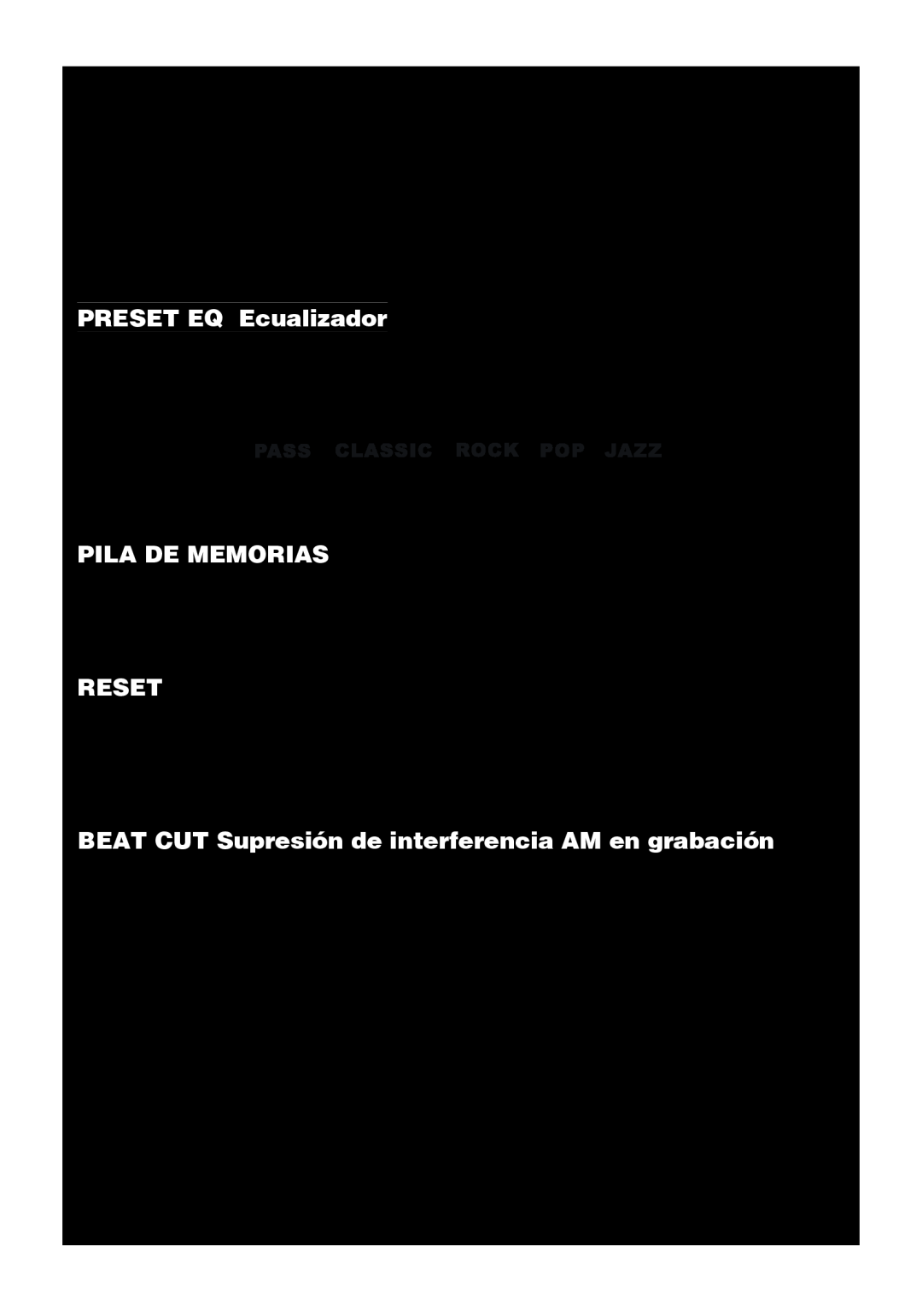 Motorola BSA-1520 instruction manual PRESET EQ Ecualizador, Pila De Memorias, Reset 