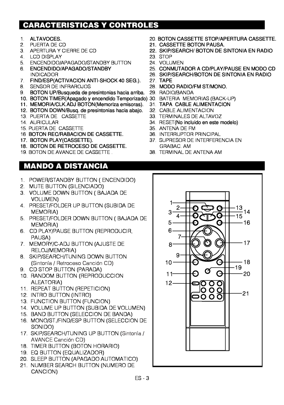 Motorola BSA-1520 instruction manual Caracteristicas Y Controles, Mando A Distancia 