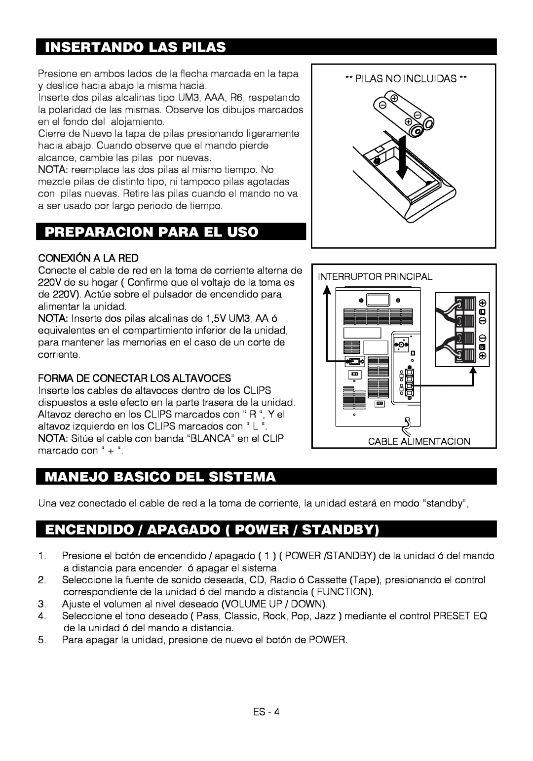 Motorola BSA-1520 Insertando Las Pilas, Preparacion Para El Uso, Manejo Basico Del Sistema, Conexión A La Red 