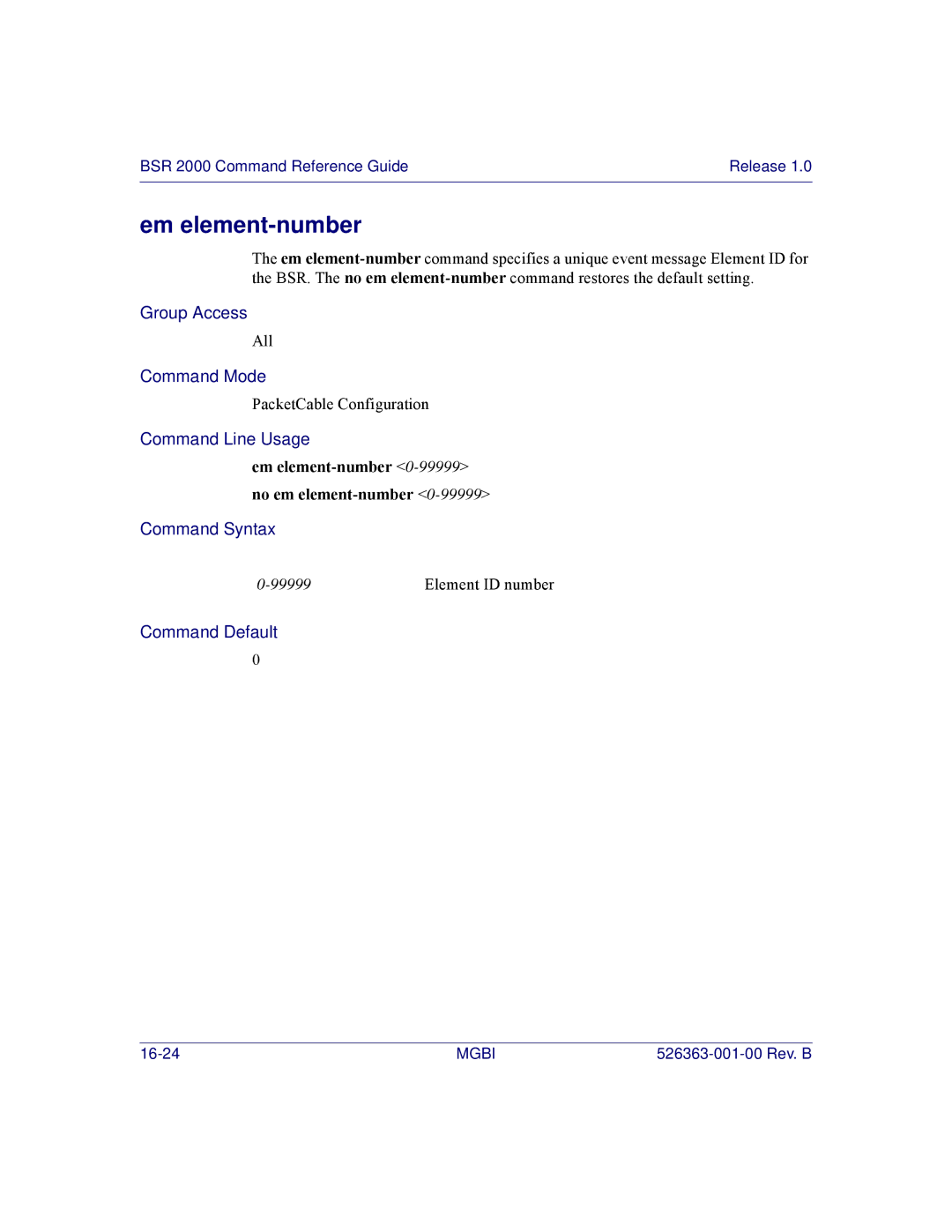 Motorola BSR 2000 manual Em element-number 0-99999no em element-number 