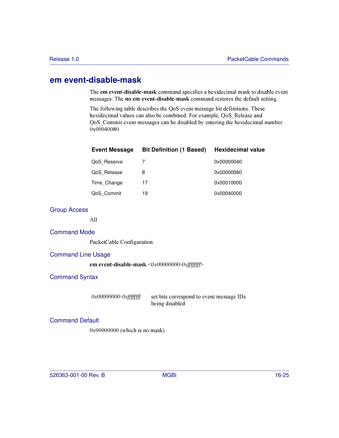 Motorola BSR 2000 manual Em event-disable-mask 0x00000000-0xffffffff 