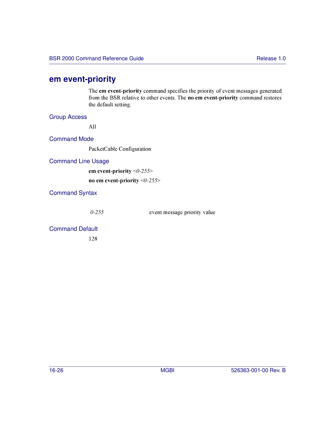 Motorola BSR 2000 manual Em event-priority 0-255no em event-priority 