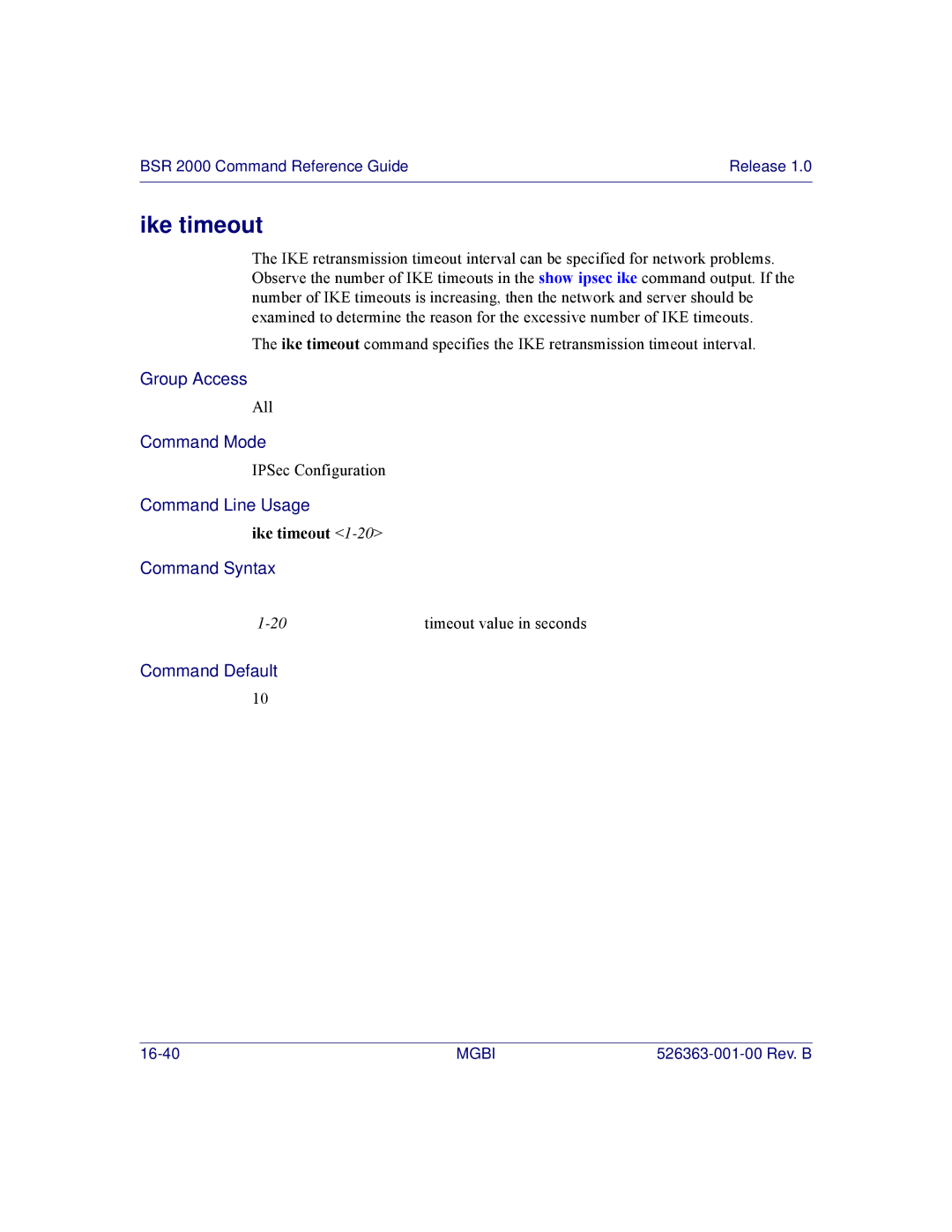 Motorola BSR 2000 manual Ike timeout 