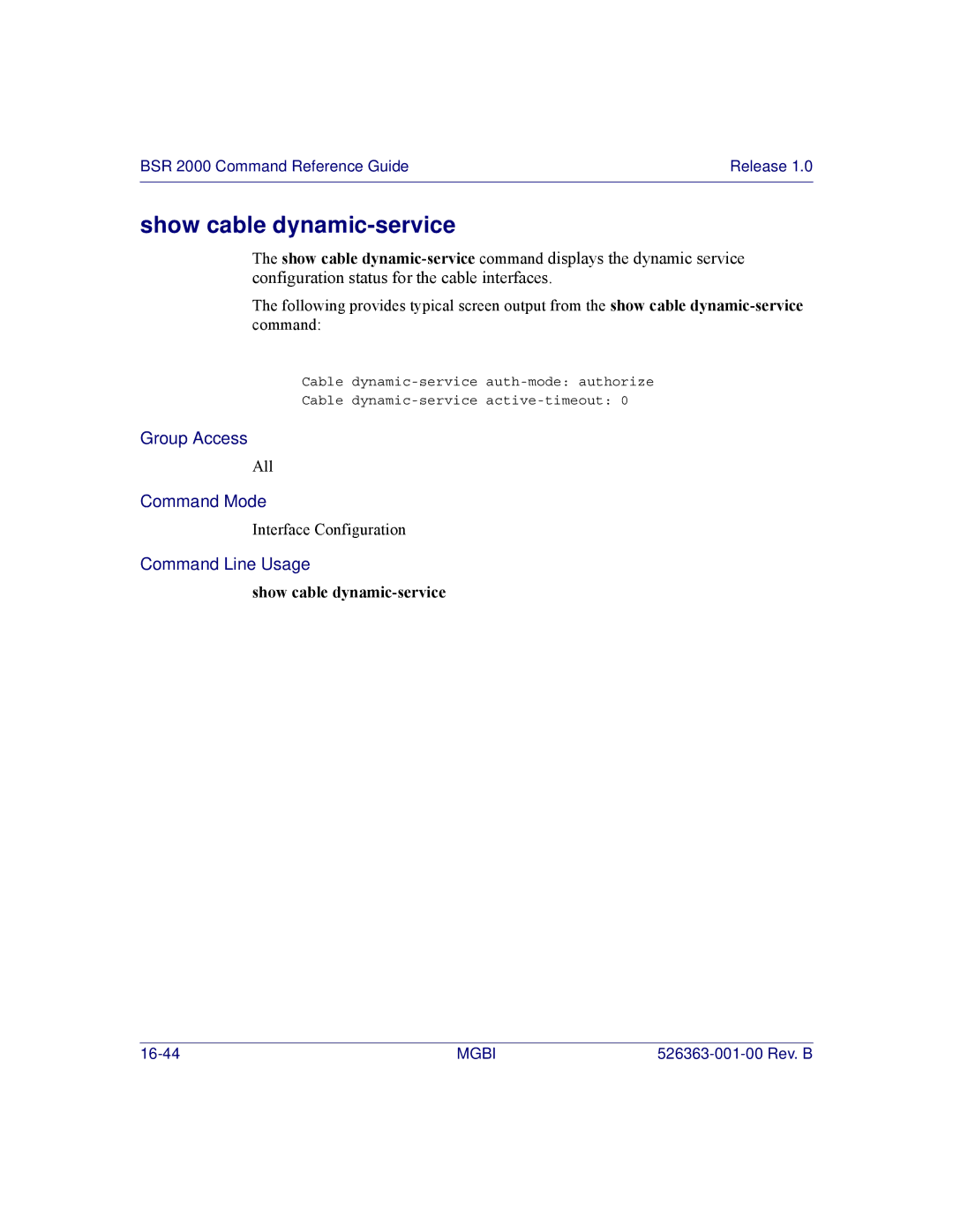 Motorola BSR 2000 manual Show cable dynamic-service 