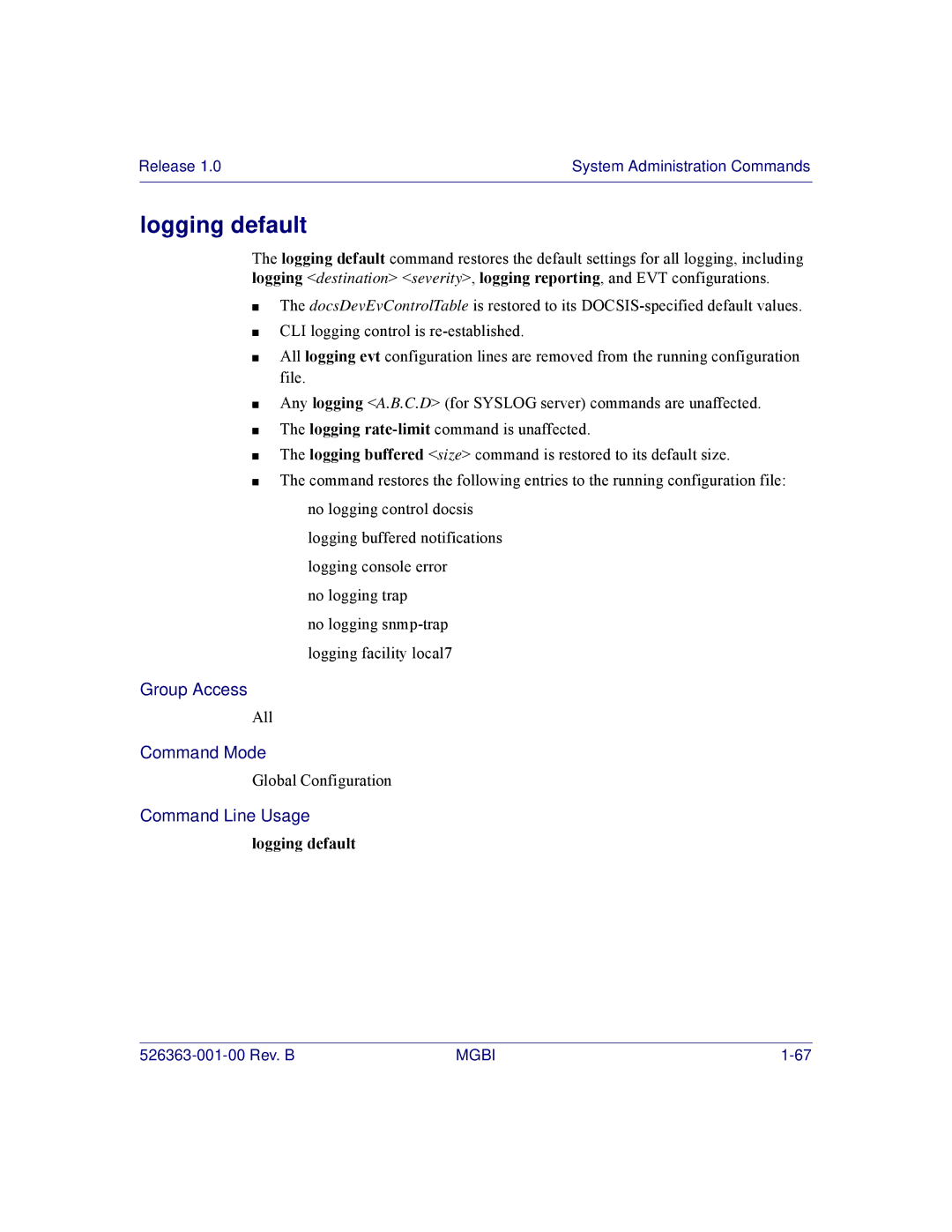 Motorola BSR 2000 manual Logging default 