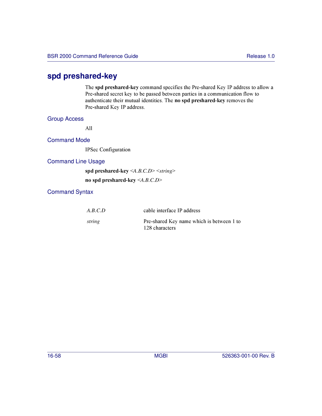 Motorola BSR 2000 manual Spd preshared-key 