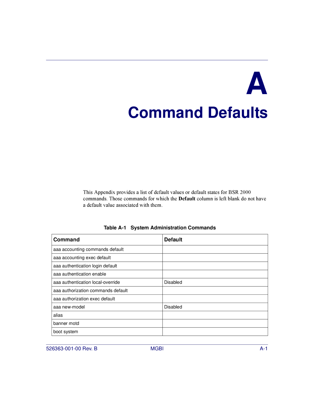 Motorola BSR 2000 manual Command Defaults 