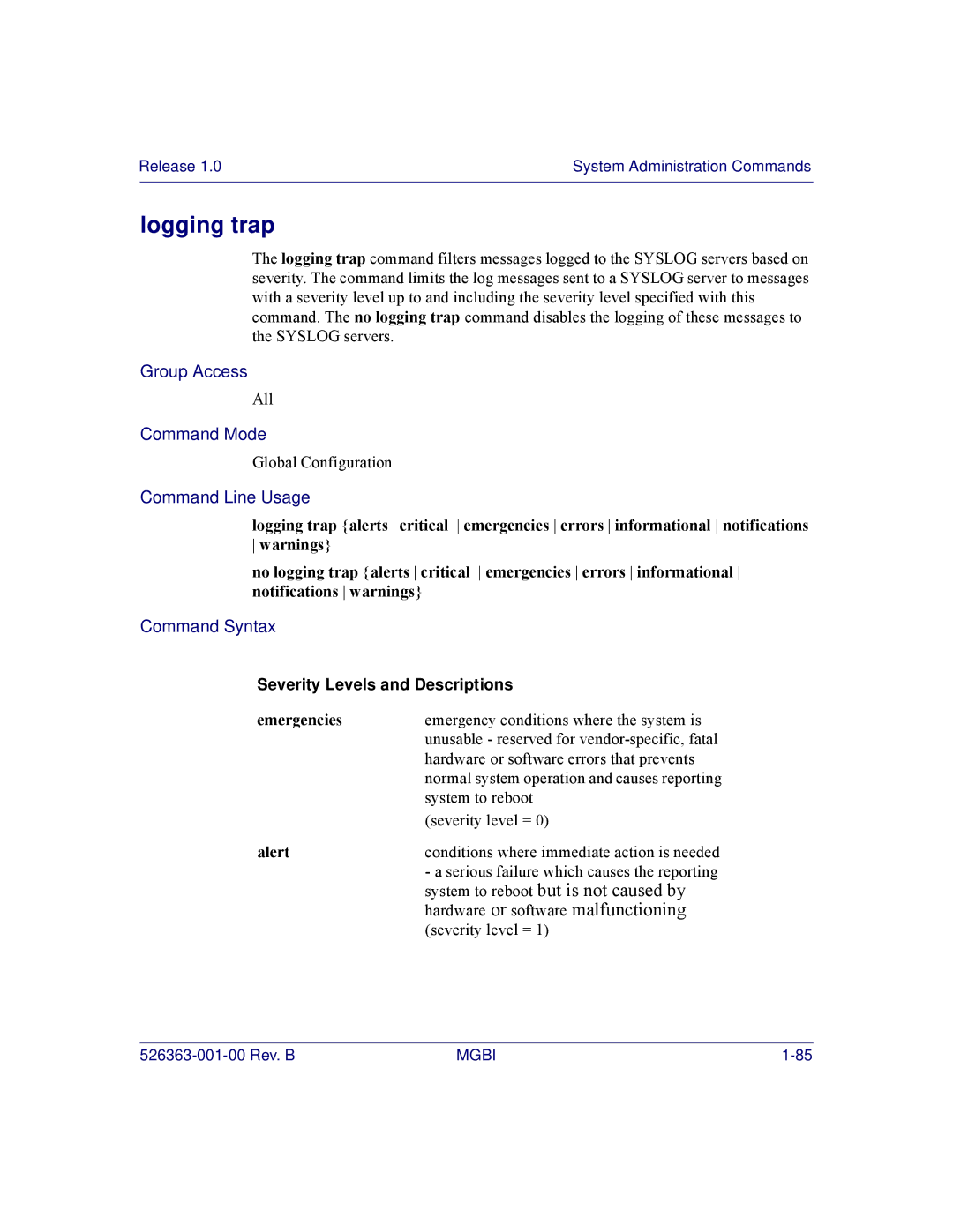 Motorola BSR 2000 manual Logging trap, System to reboot but is not caused by 