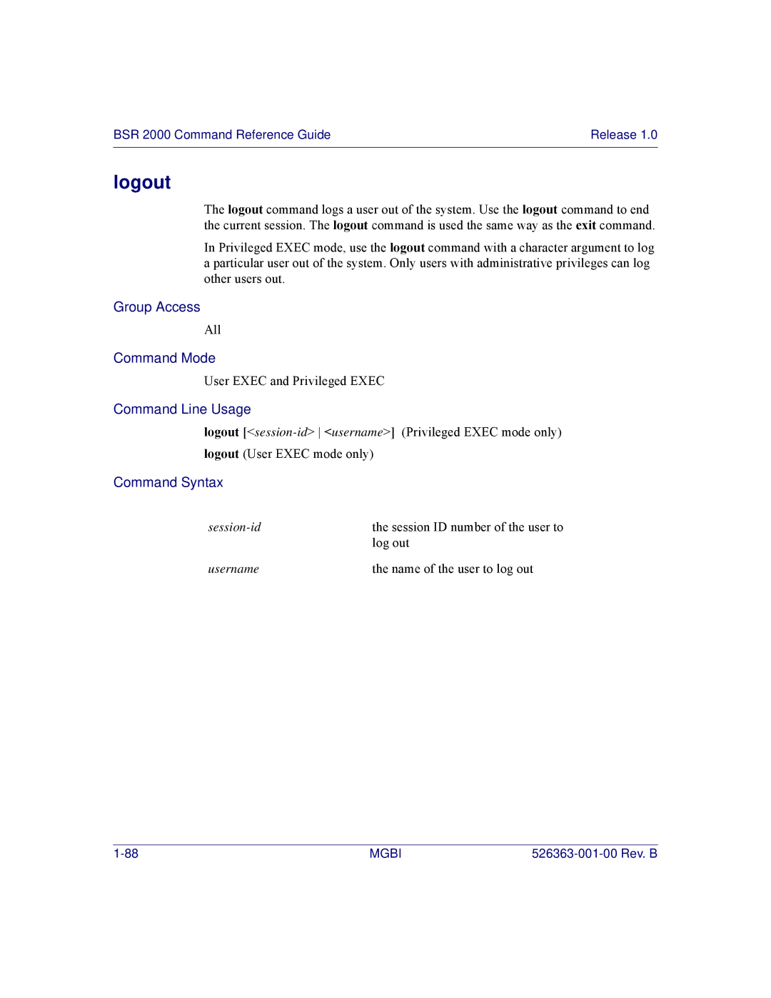 Motorola BSR 2000 manual Logout 