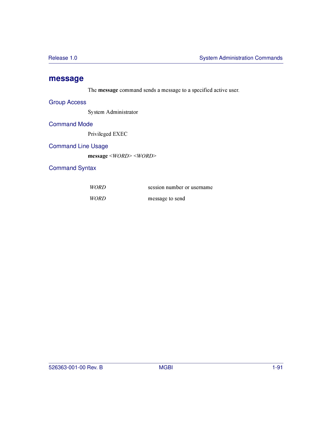 Motorola BSR 2000 manual Message Word Word 