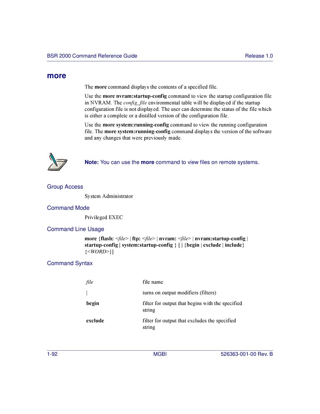 Motorola BSR 2000 manual More, Begin, Exclude 