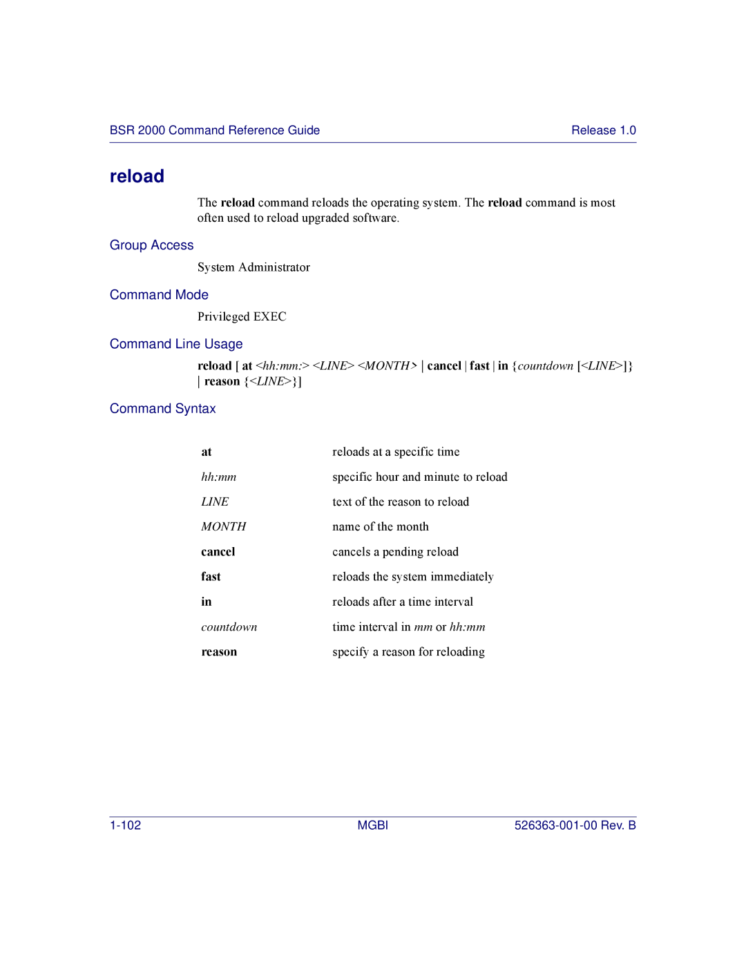 Motorola BSR 2000 manual Reload, Cancel, Fast, Reason 