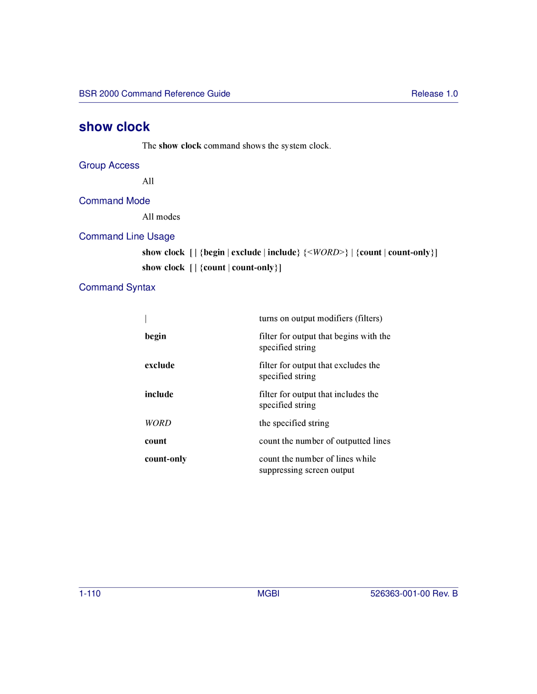 Motorola BSR 2000 manual Show clock 