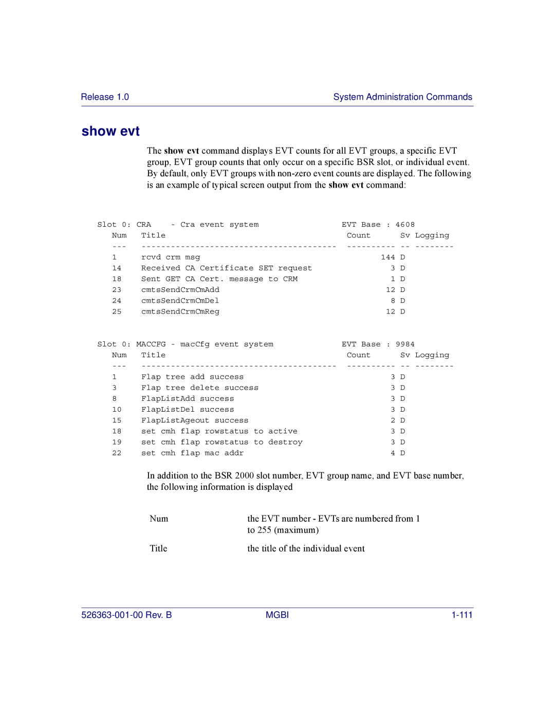 Motorola BSR 2000 manual Show evt 