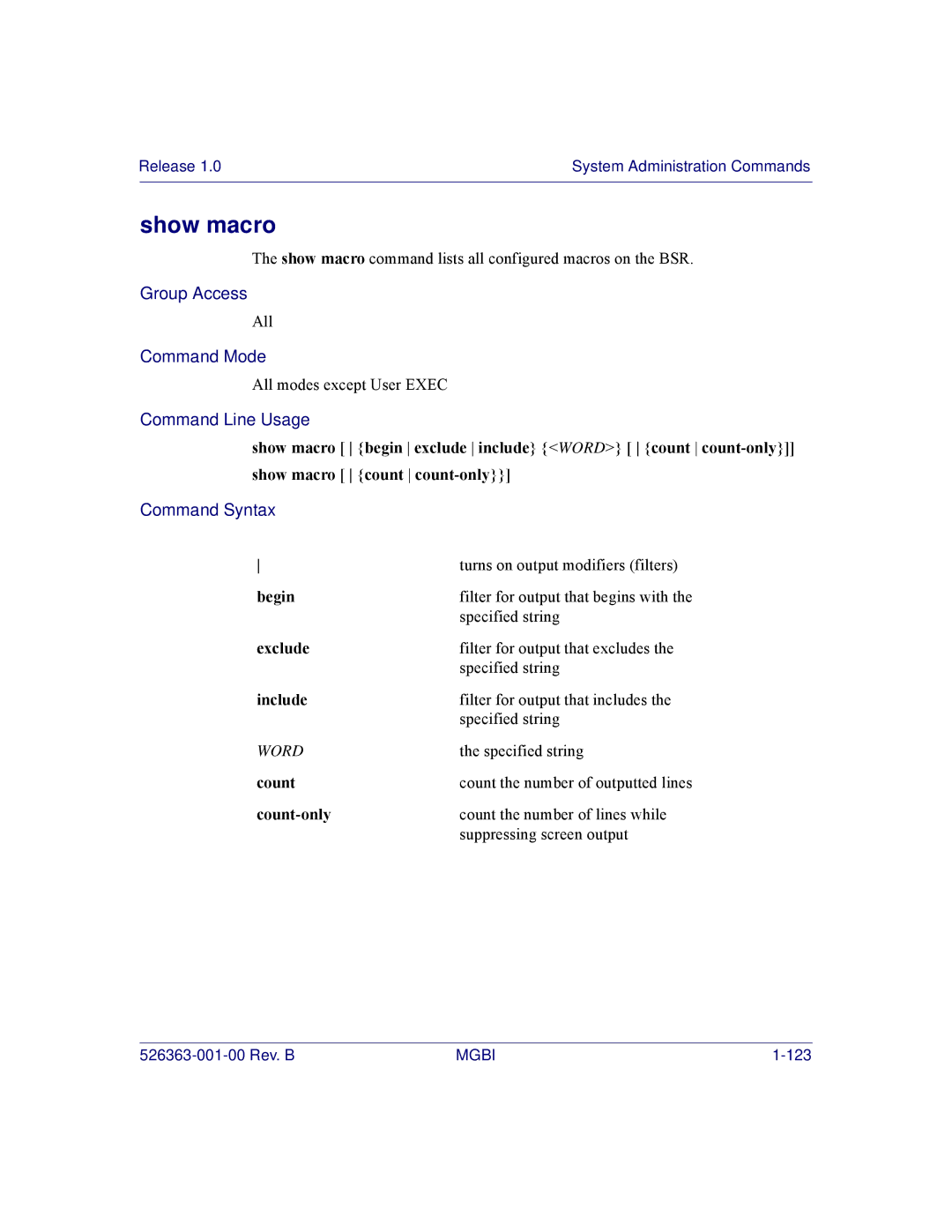 Motorola BSR 2000 manual Show macro, Begin 