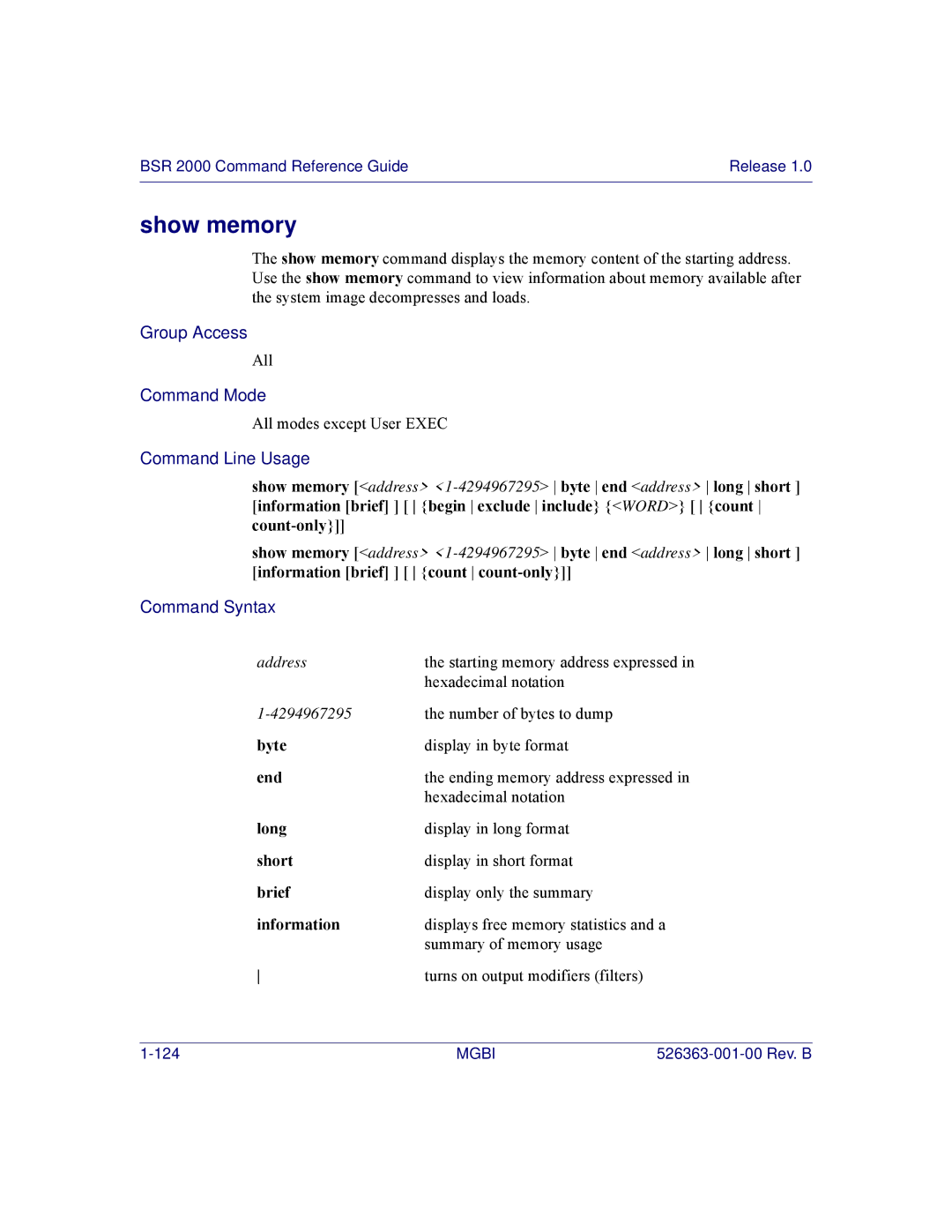 Motorola BSR 2000 manual Show memory 