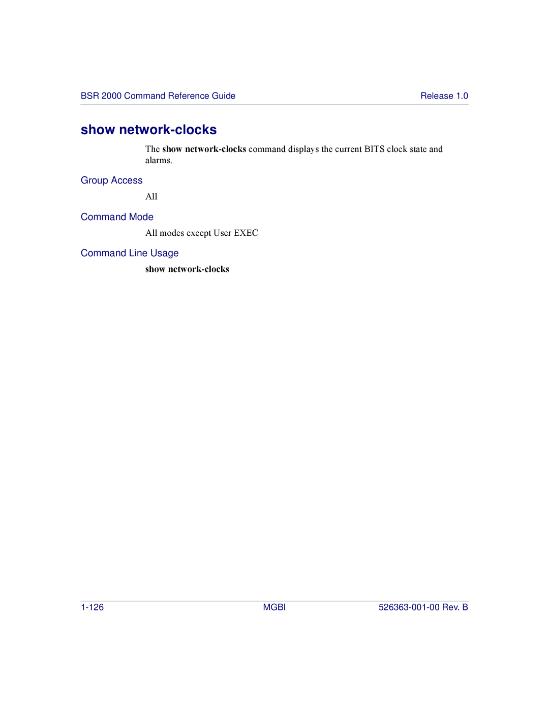 Motorola BSR 2000 manual Show network-clocks 