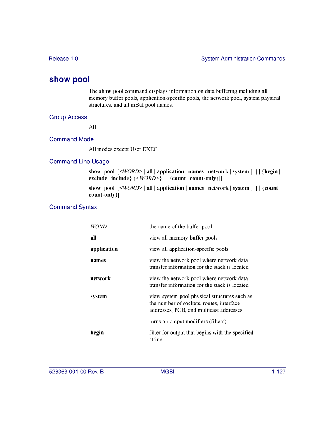 Motorola BSR 2000 manual Show pool, Application, Names, Network, System 