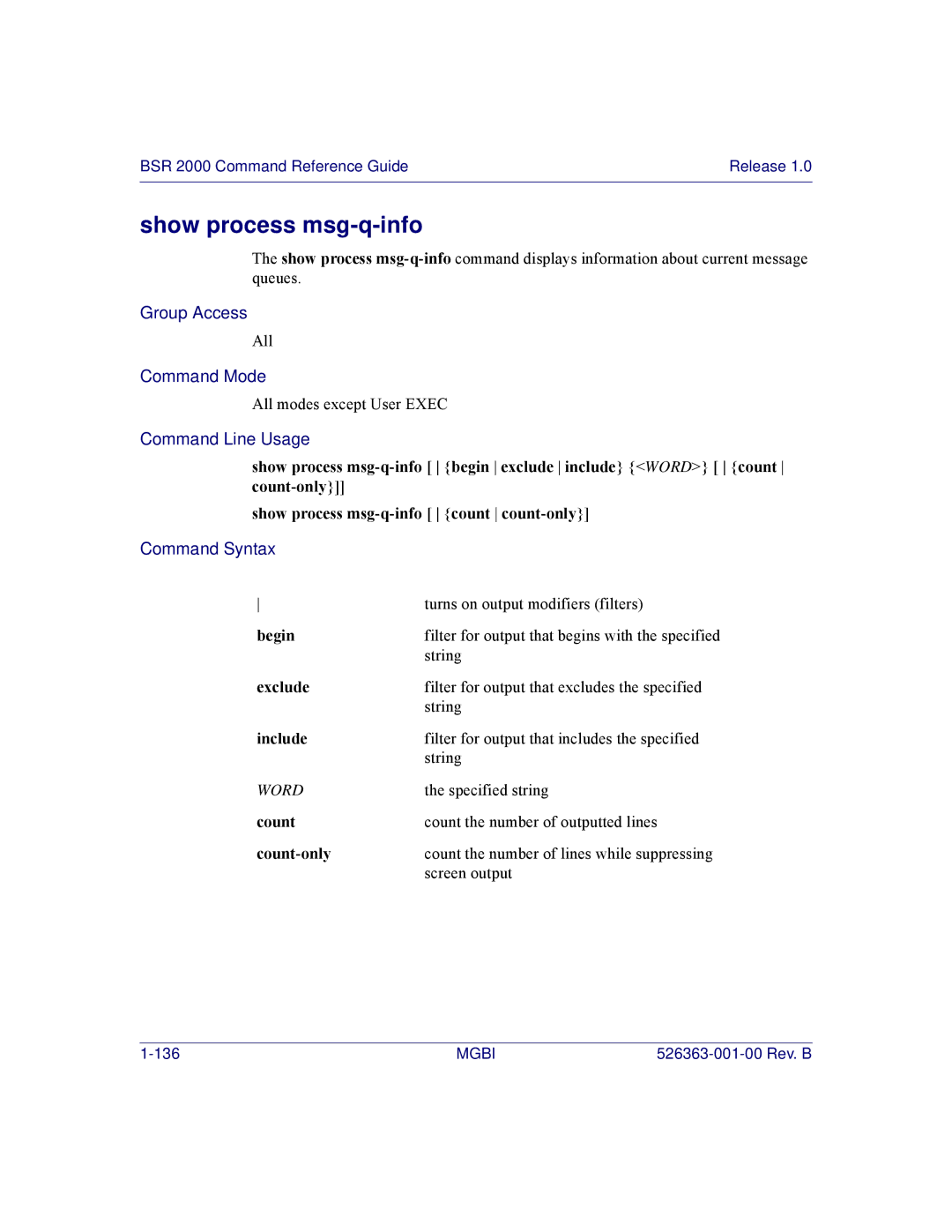 Motorola BSR 2000 manual Show process msg-q-info 