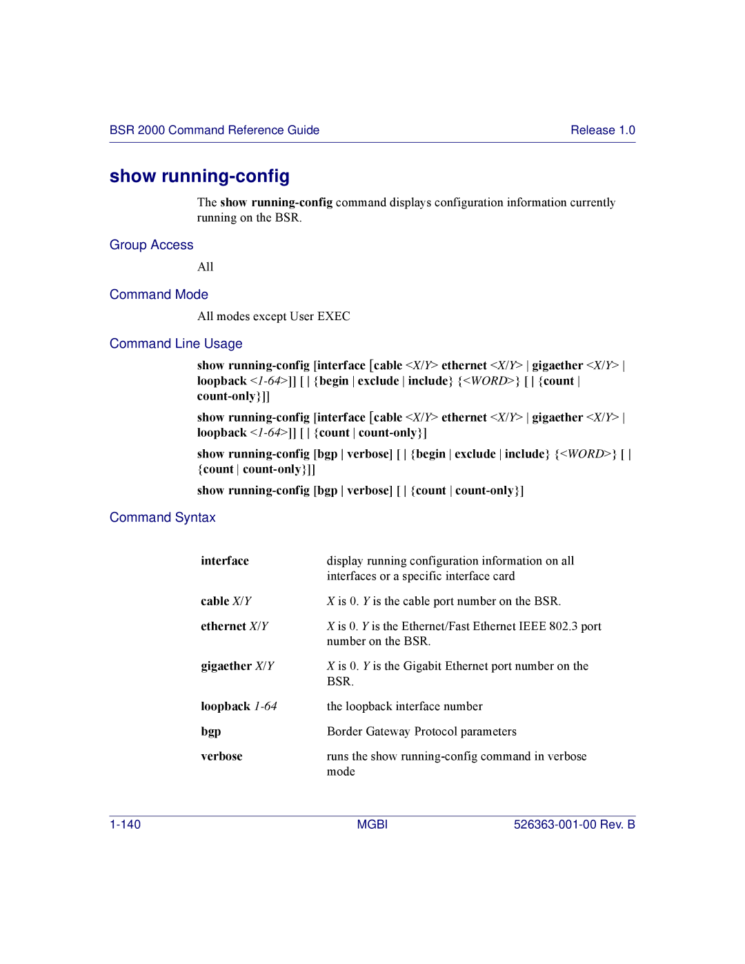 Motorola BSR 2000 manual Show running-config 