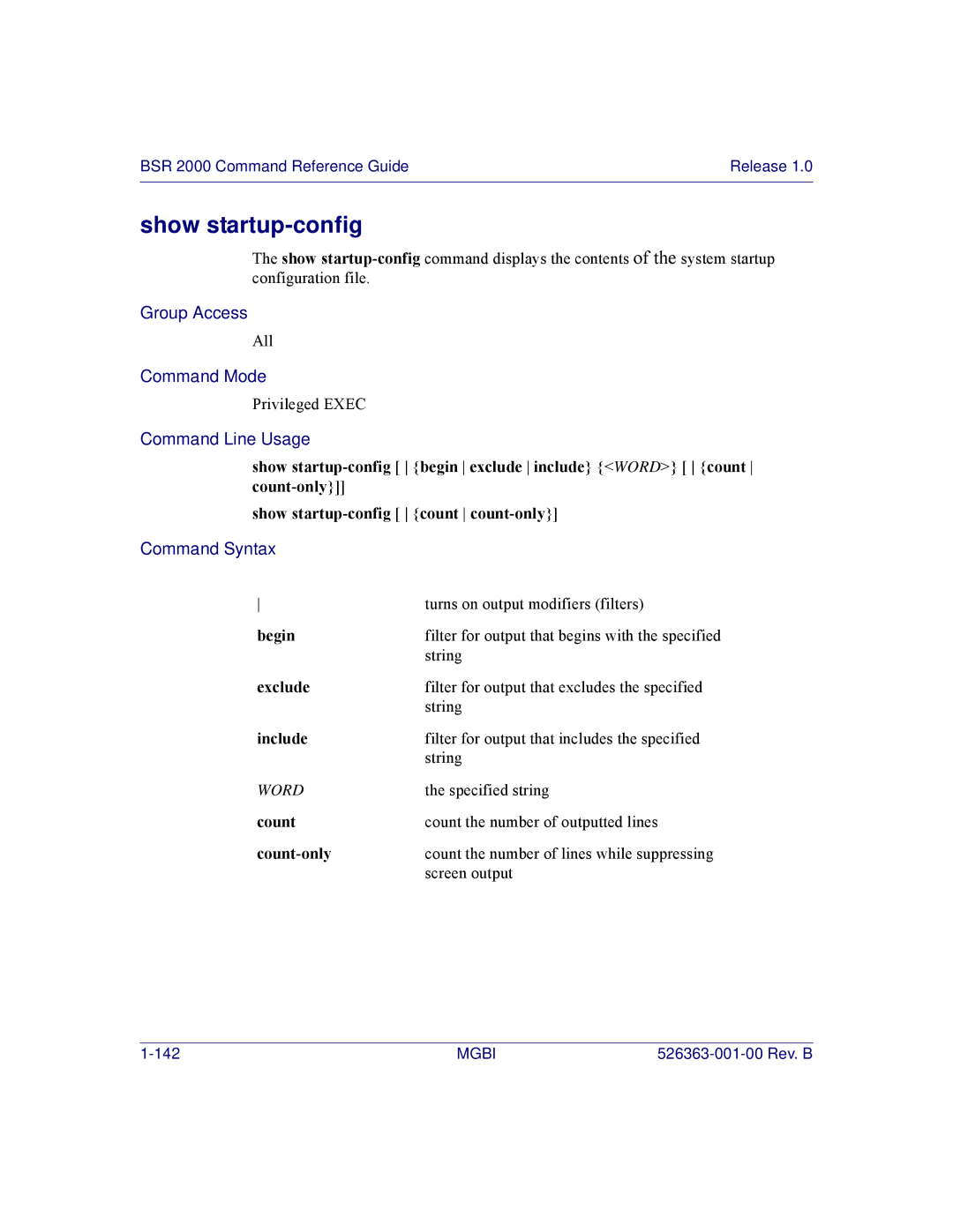 Motorola BSR 2000 manual Show startup-config 