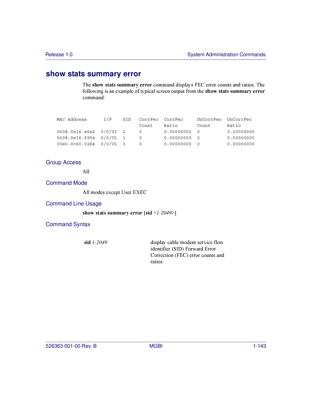 Motorola BSR 2000 manual Show stats summary error sid 