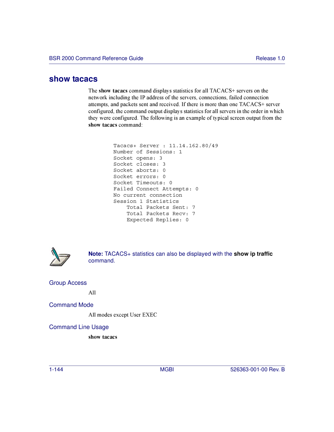 Motorola BSR 2000 manual Show tacacs 