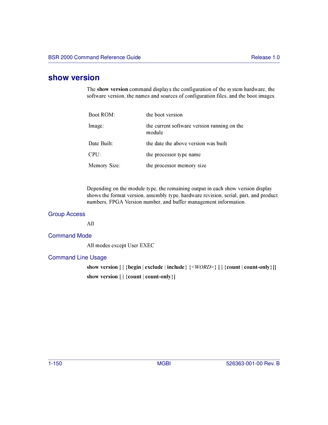 Motorola BSR 2000 manual Show version, Cpu 