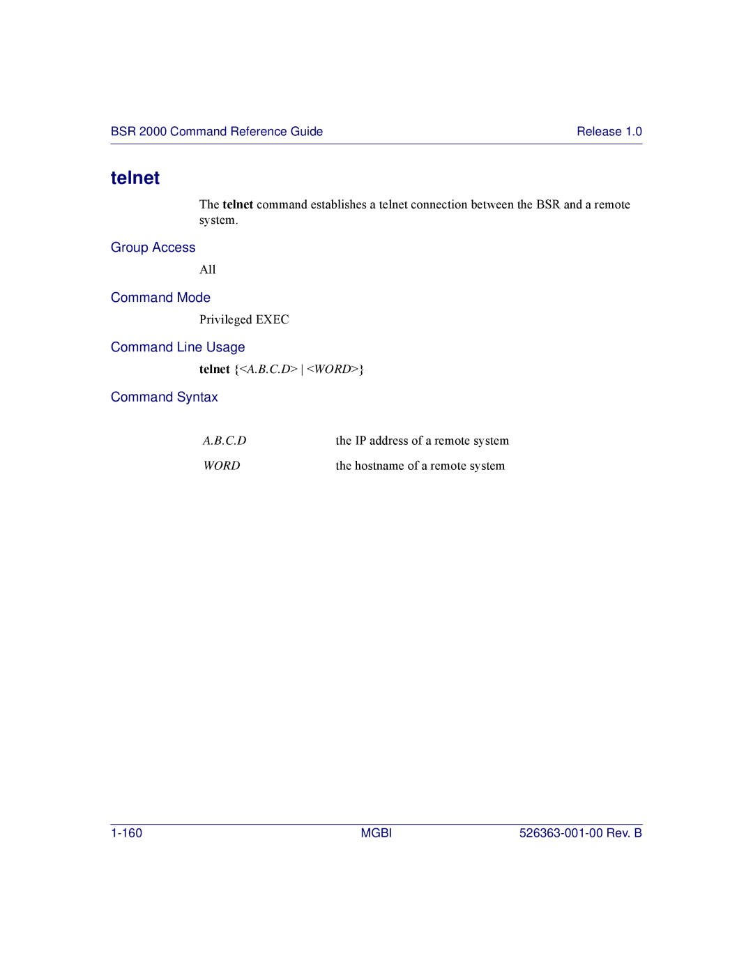 Motorola BSR 2000 manual Telnet 