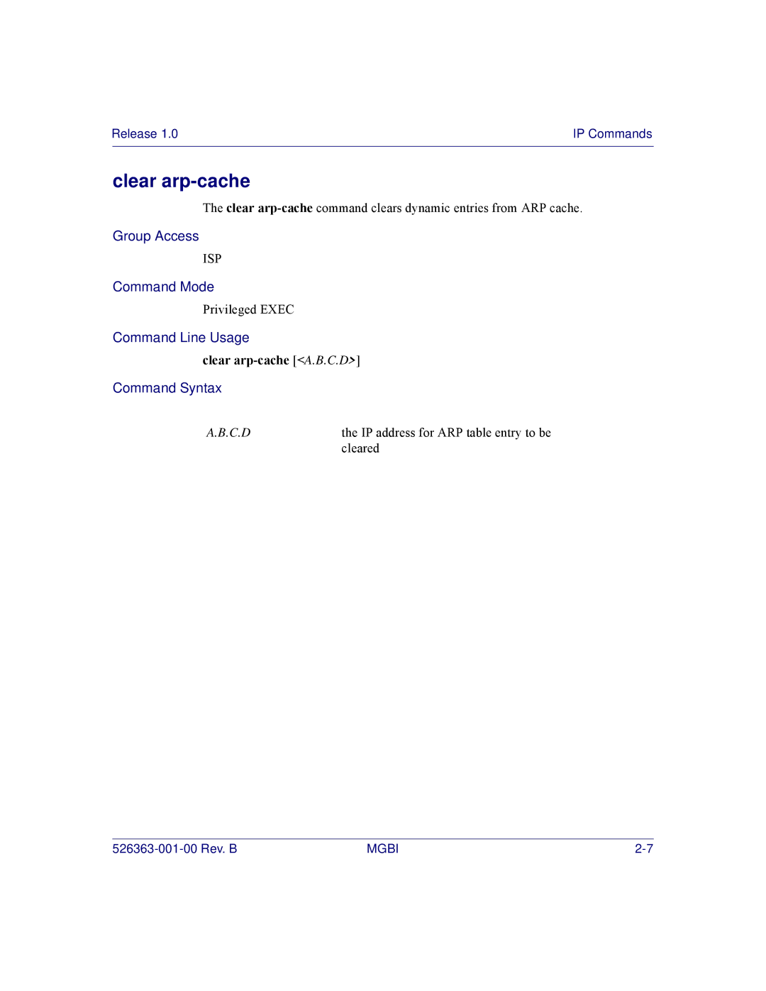 Motorola BSR 2000 manual Clear arp-cache A.B.C.D 