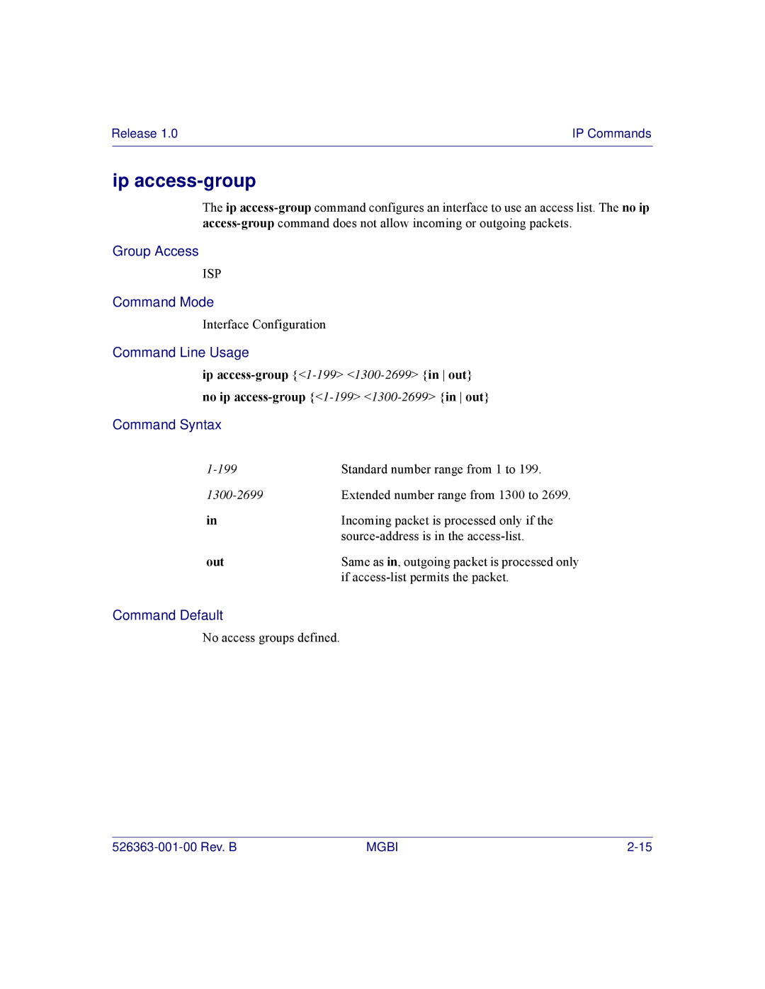 Motorola BSR 2000 manual Ip access-group, Out 