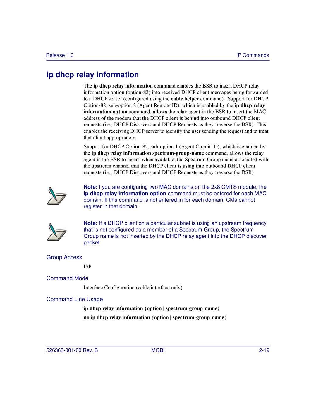 Motorola BSR 2000 manual Ip dhcp relay information 