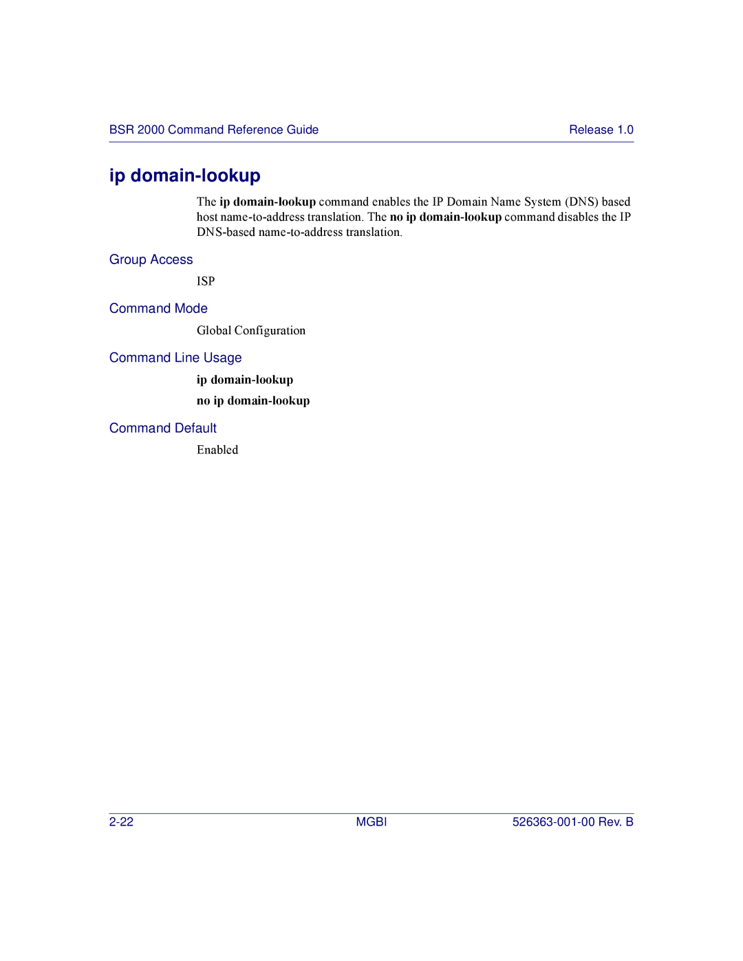 Motorola BSR 2000 manual Ip domain-lookup no ip domain-lookup 