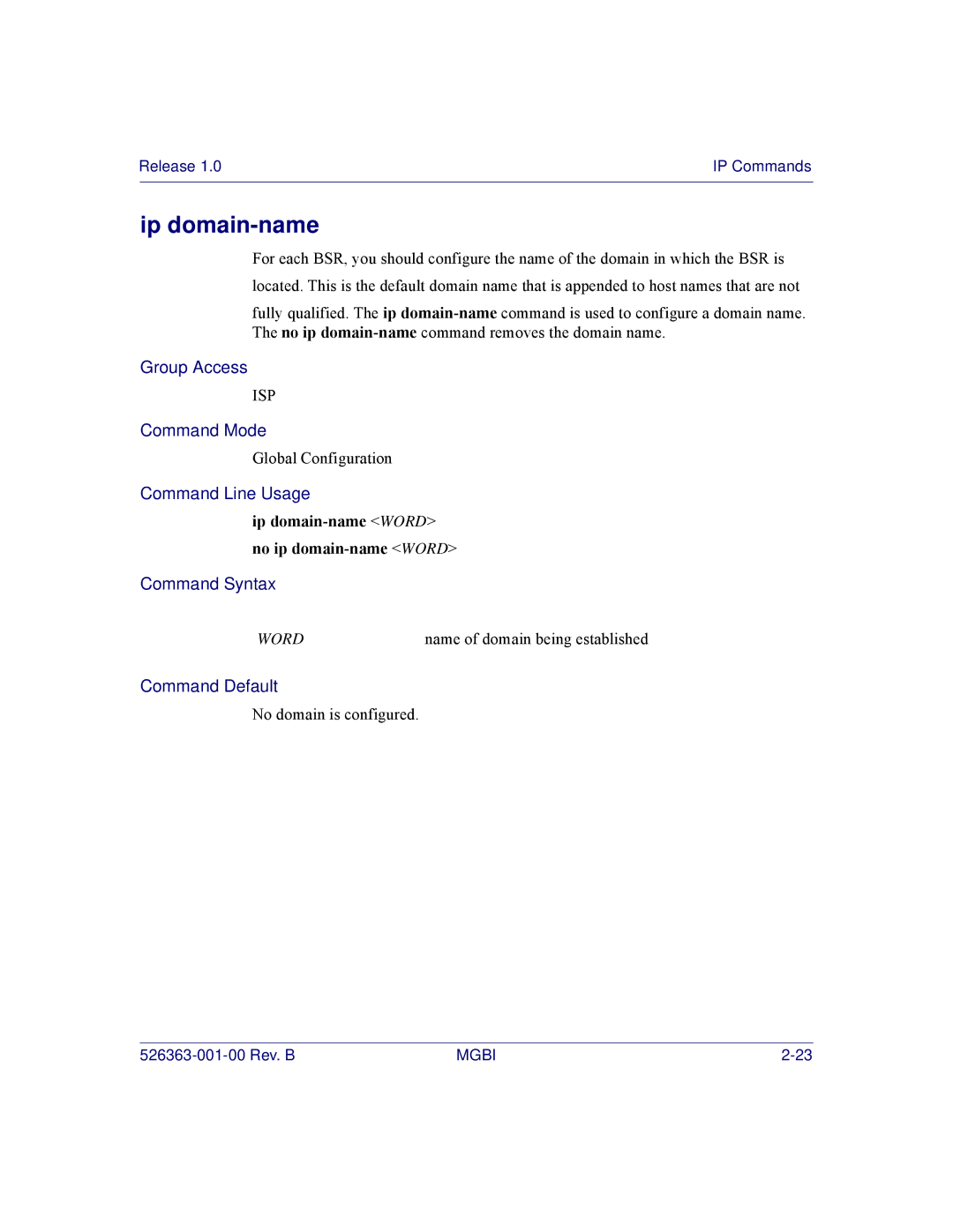 Motorola BSR 2000 manual Ip domain-name Word no ip domain-name Word 