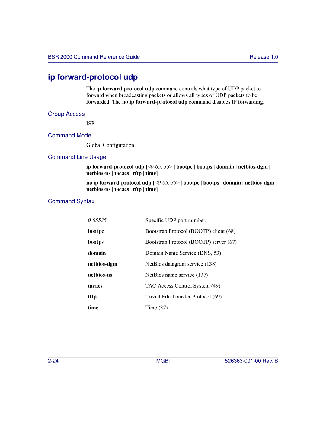 Motorola BSR 2000 manual Ip forward-protocol udp 