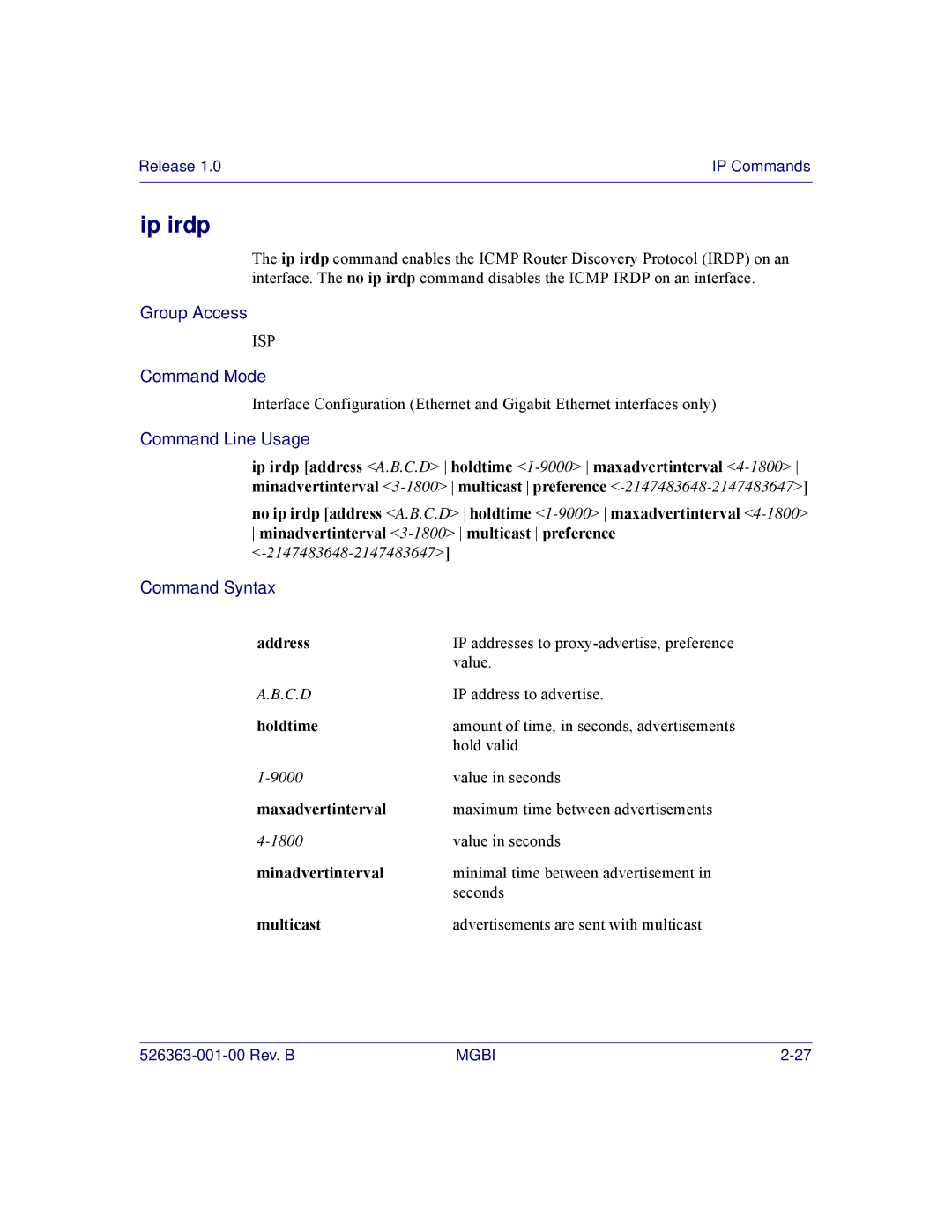 Motorola BSR 2000 manual Ip irdp 