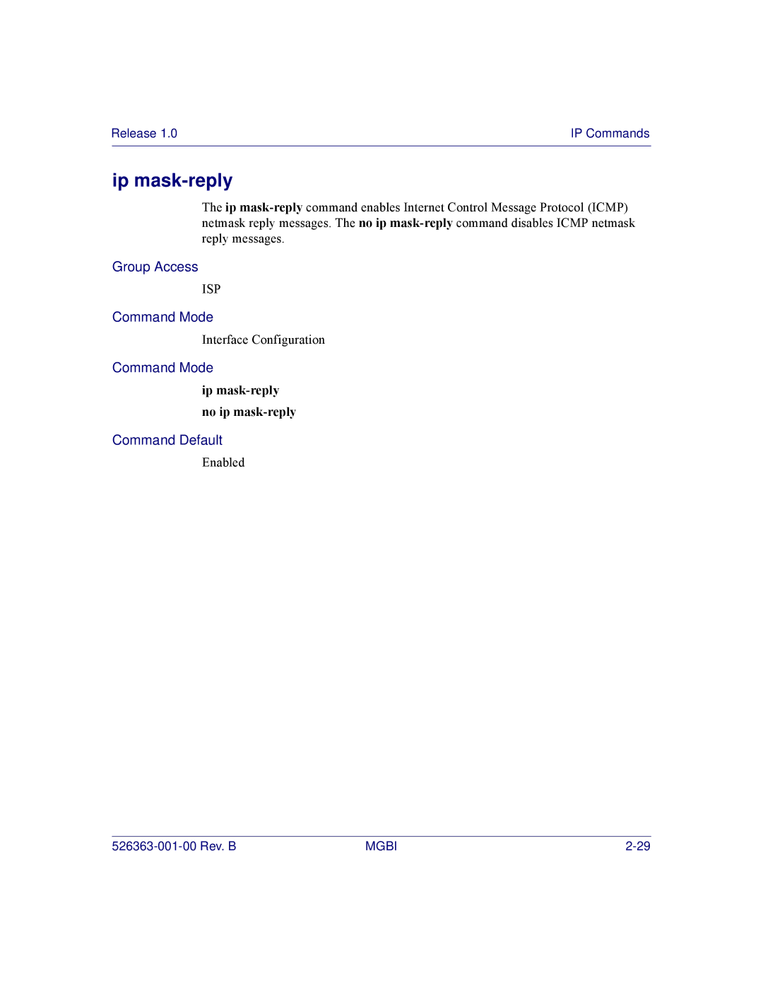 Motorola BSR 2000 manual Ip mask-reply no ip mask-reply 