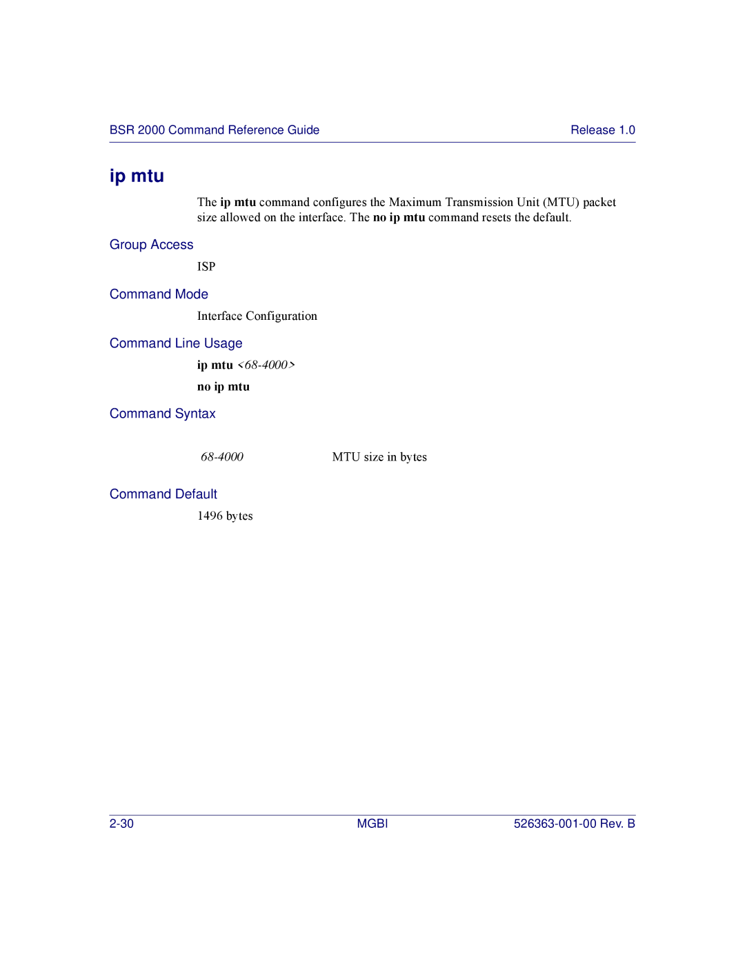 Motorola BSR 2000 manual Ip mtu, No ip mtu 