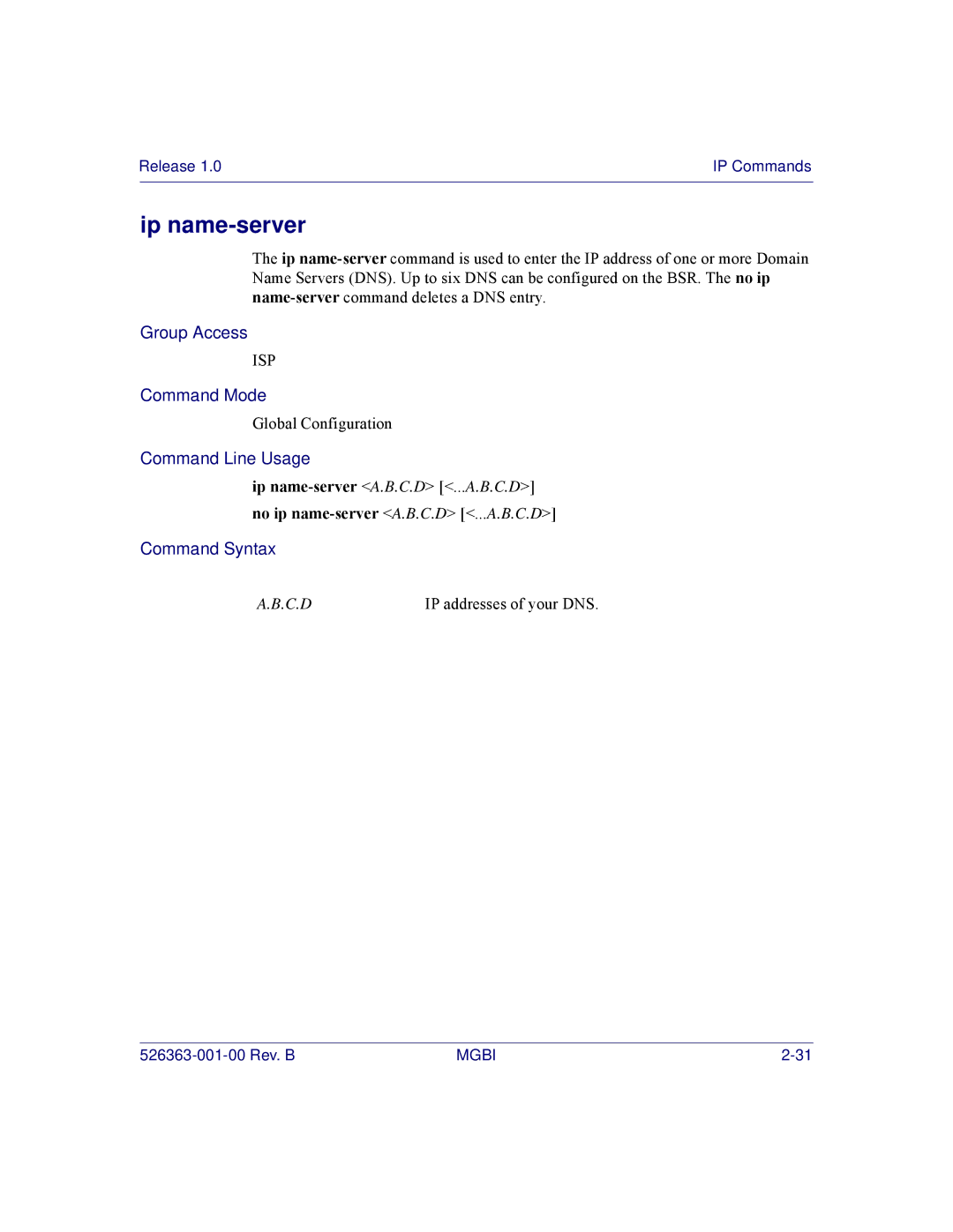 Motorola BSR 2000 manual Ip name-server 