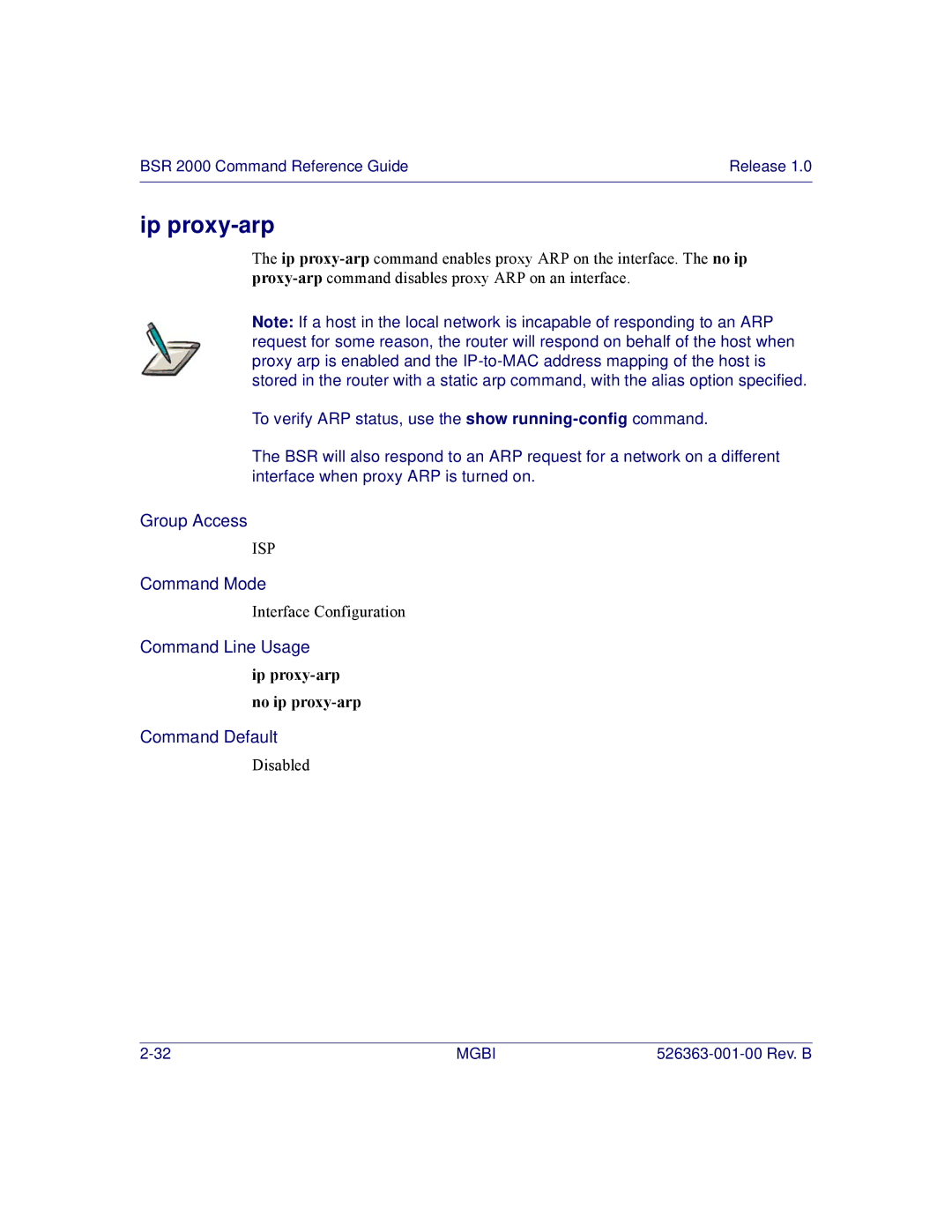 Motorola BSR 2000 manual Ip proxy-arp no ip proxy-arp 