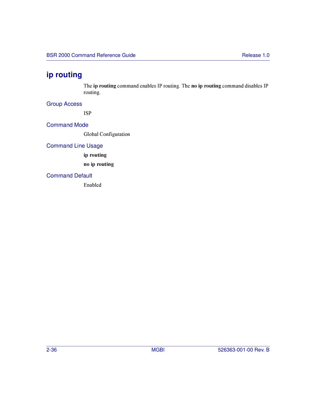 Motorola BSR 2000 manual Ip routing no ip routing 