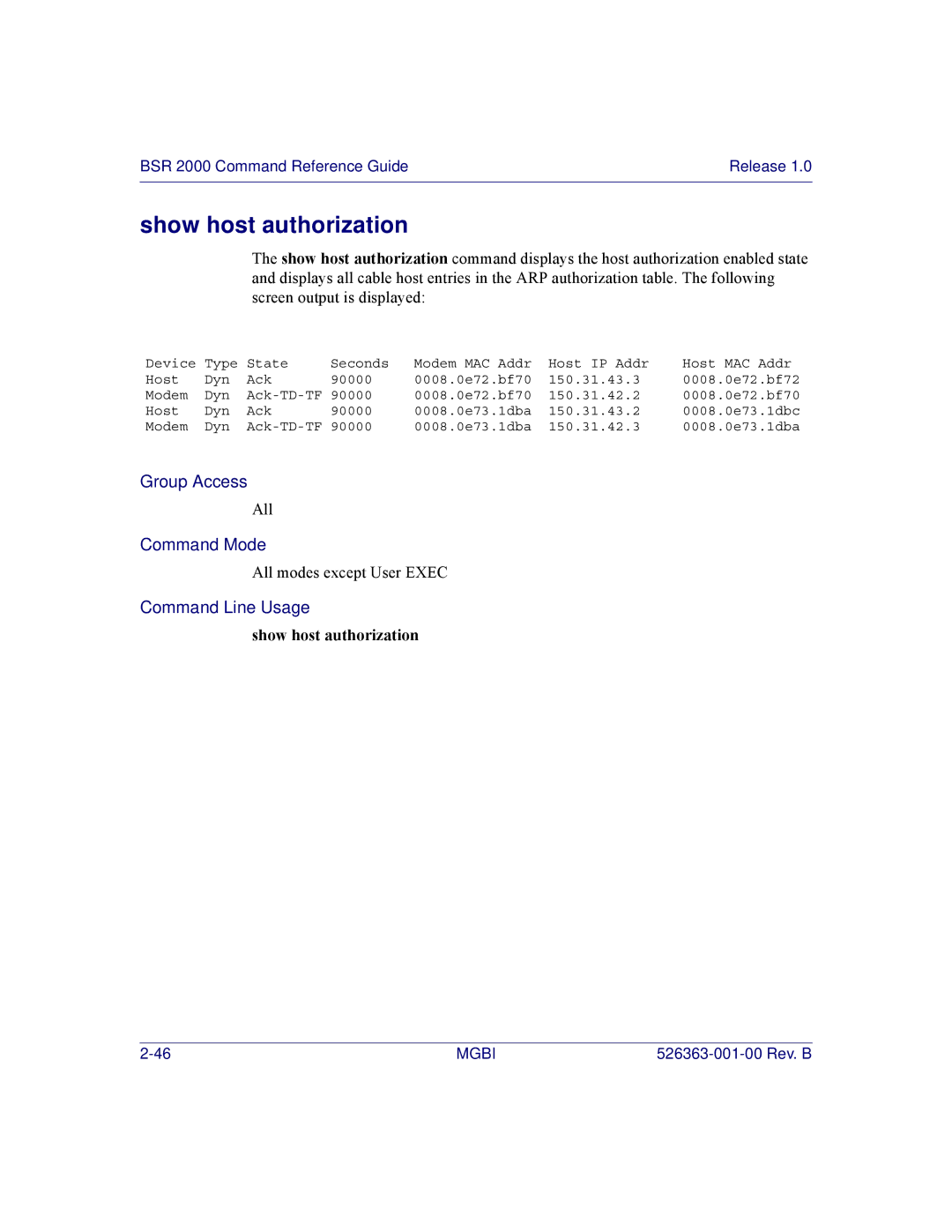 Motorola BSR 2000 manual Show host authorization 