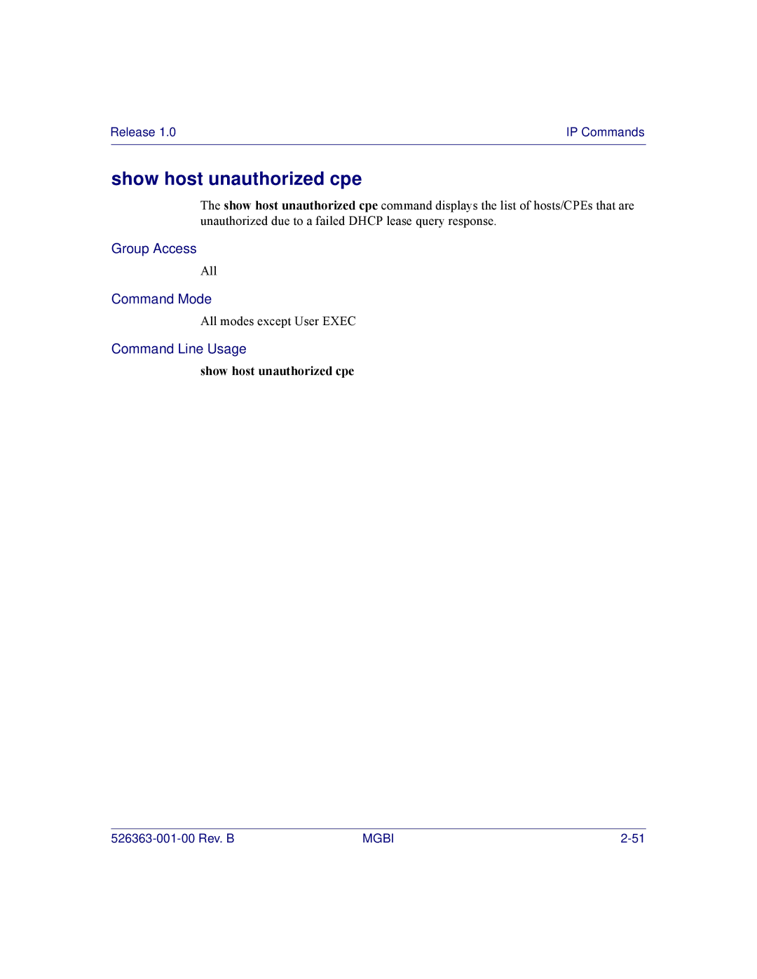 Motorola BSR 2000 manual Show host unauthorized cpe 