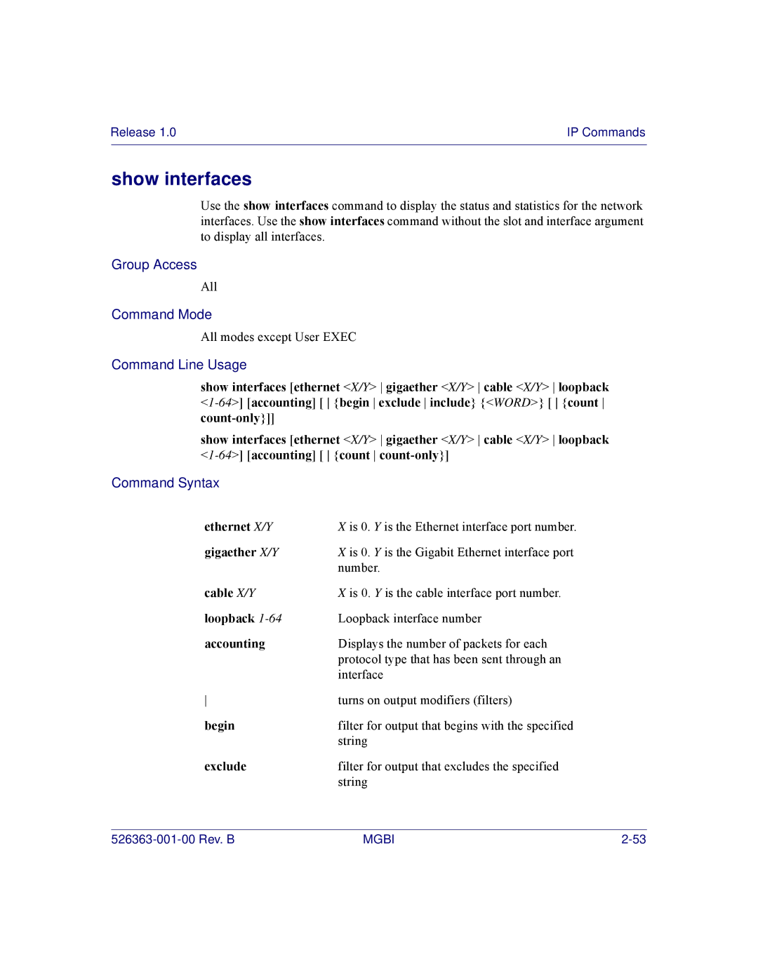 Motorola BSR 2000 manual Show interfaces, Accounting 