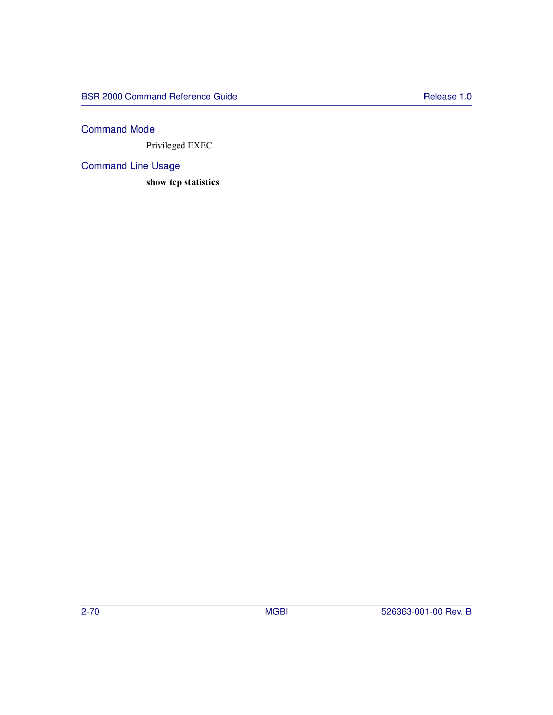 Motorola BSR 2000 manual Show tcp statistics 