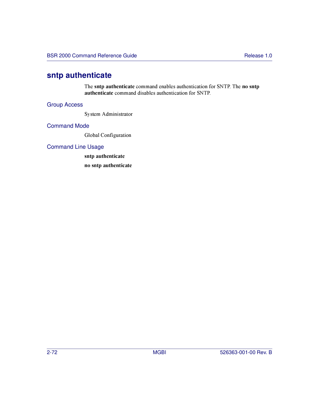 Motorola BSR 2000 manual Sntp authenticate no sntp authenticate 