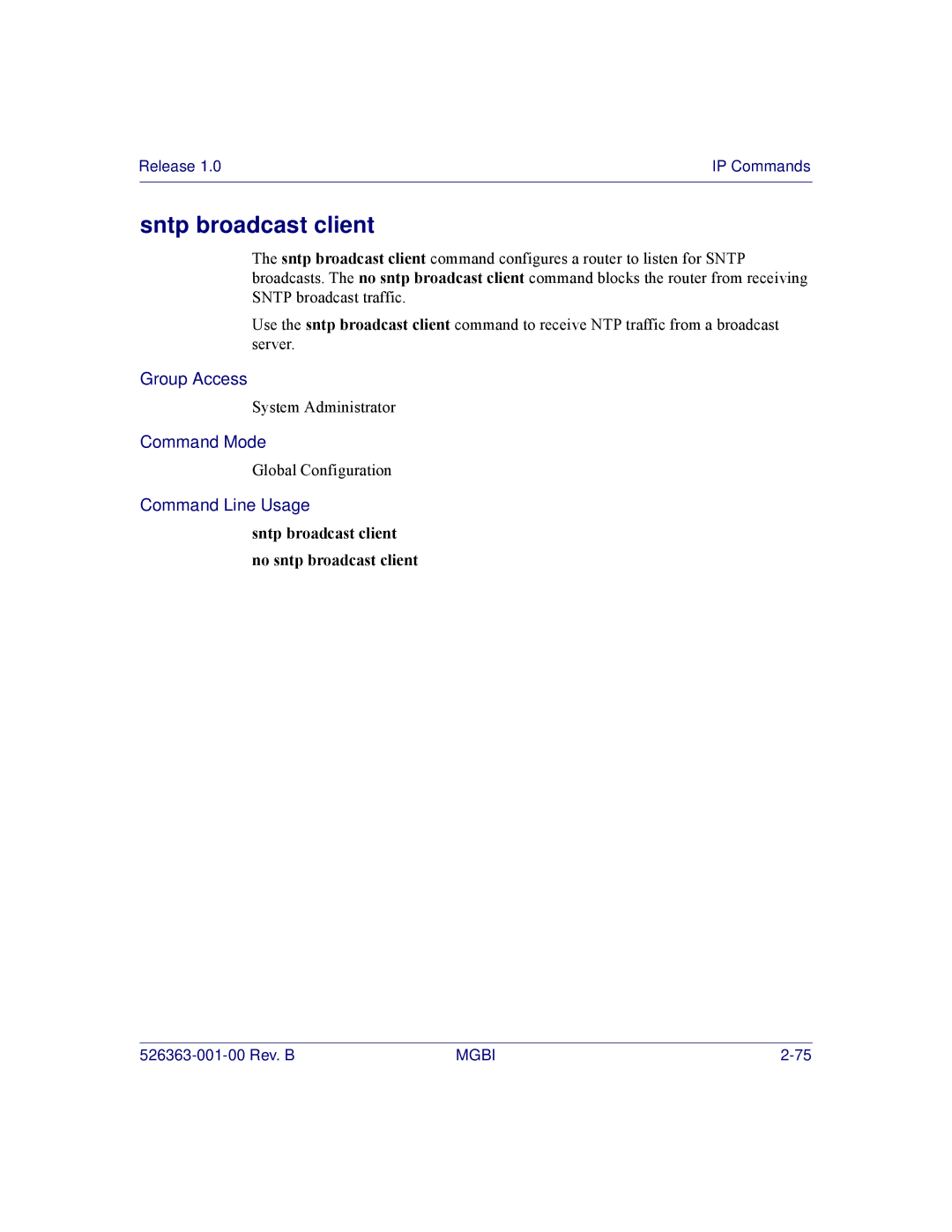 Motorola BSR 2000 manual Sntp broadcast client no sntp broadcast client 