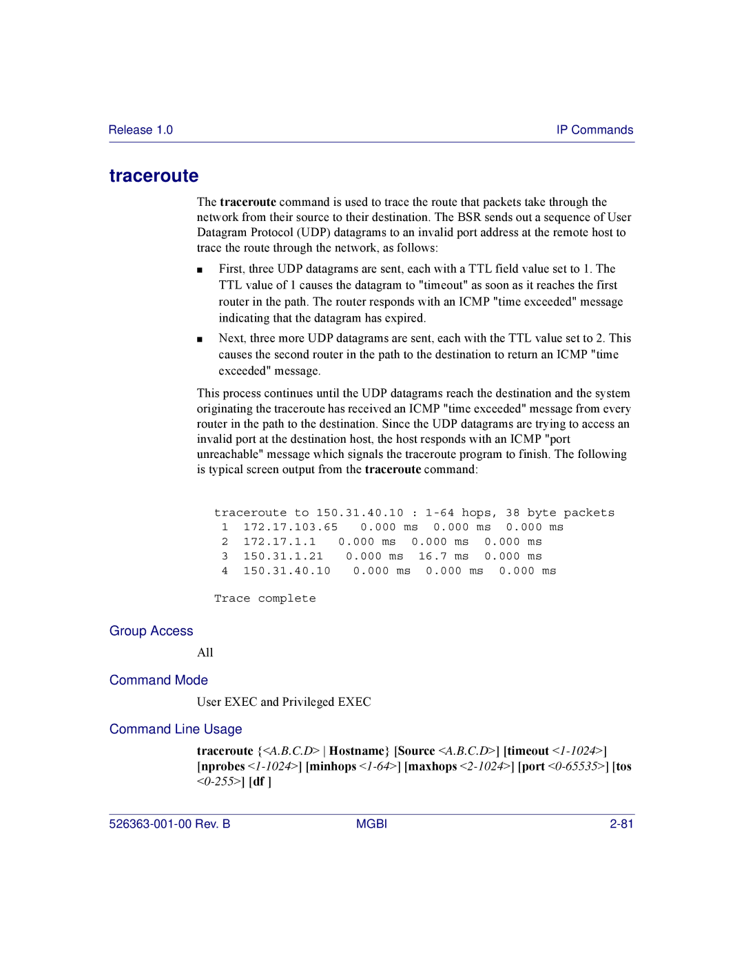 Motorola BSR 2000 manual Traceroute 