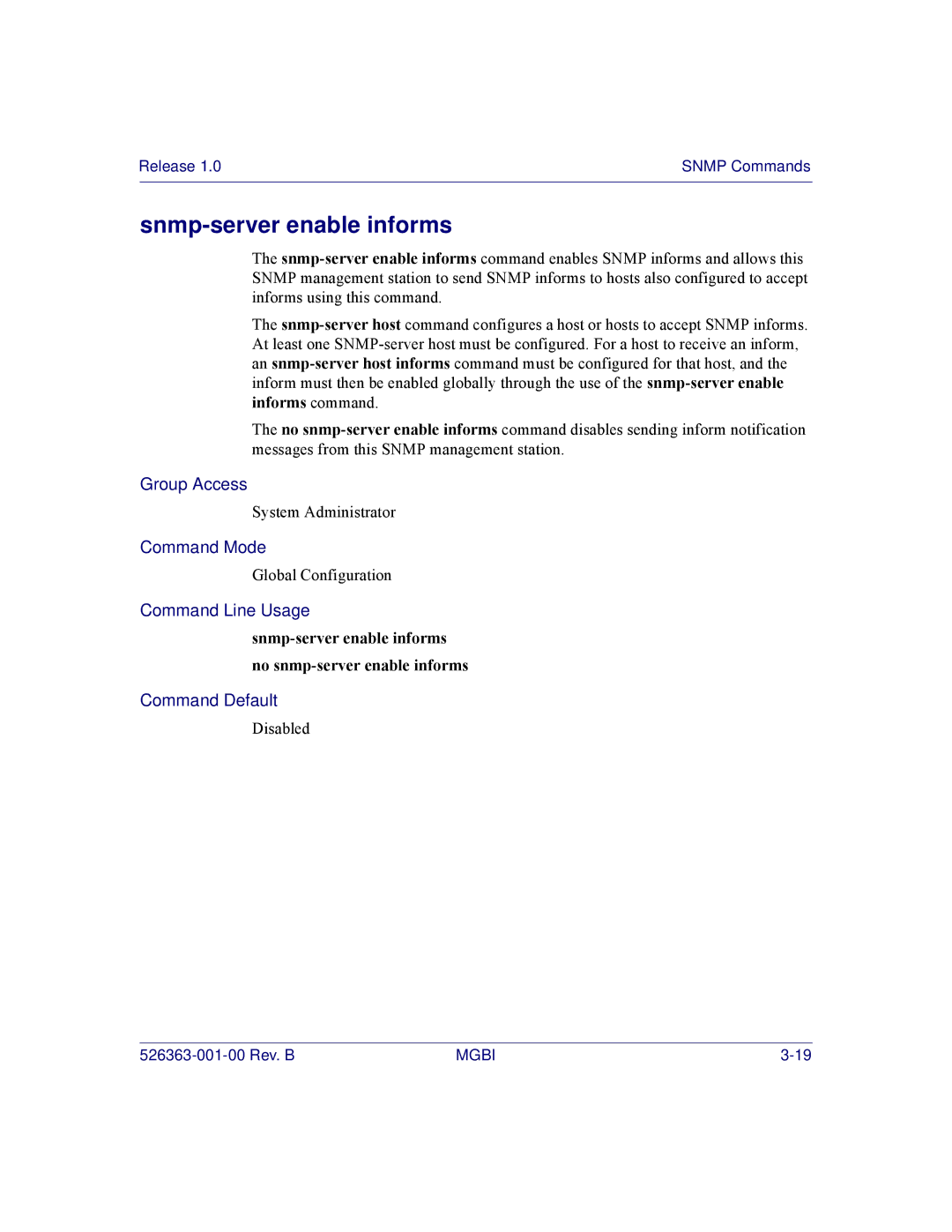 Motorola BSR 2000 manual Snmp-server enable informs no snmp-server enable informs 