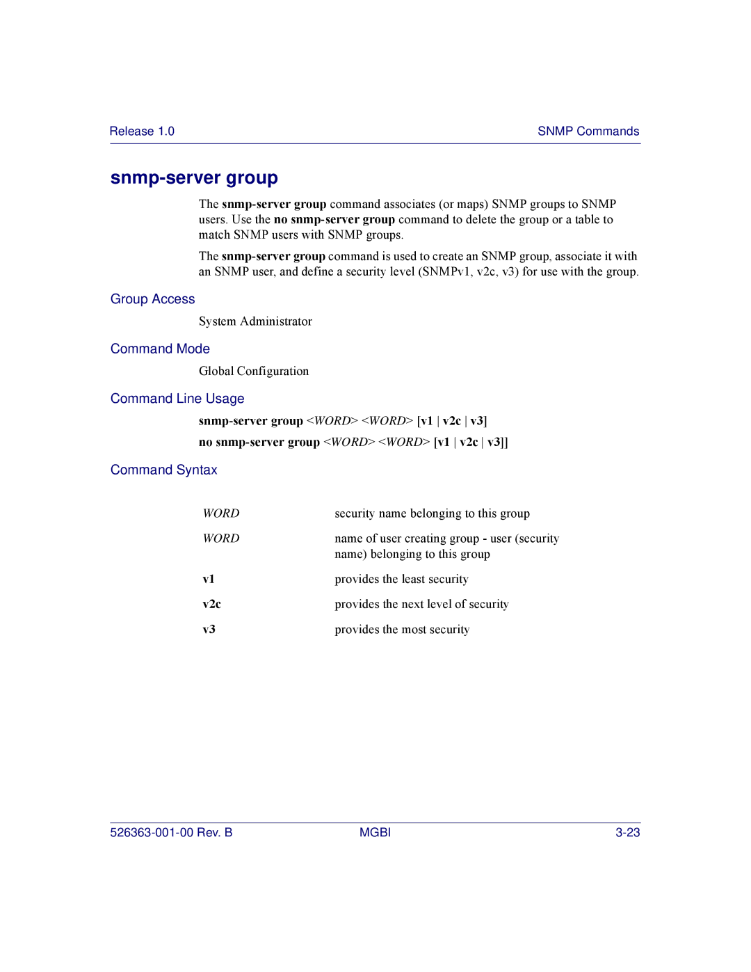 Motorola BSR 2000 manual Snmp-server group, V2c 